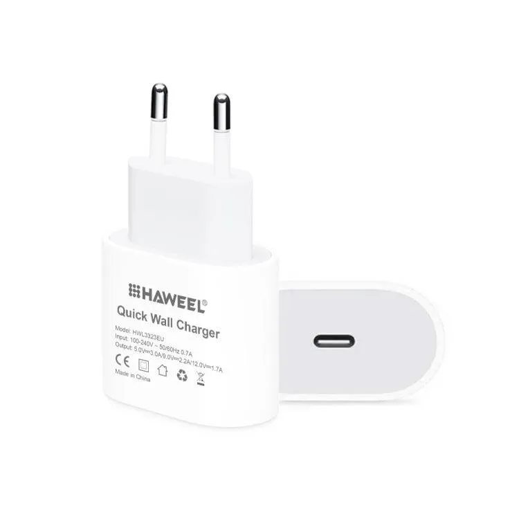 HAWEEL 20W Quick Charge USB-C Travel Charger with EU Plug - Compact Design for Fast Charging