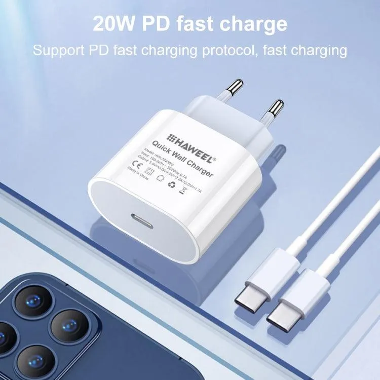 HAWEEL 20W Quick Charge USB-C Travel Charger with EU Plug - Compact Design for Fast Charging