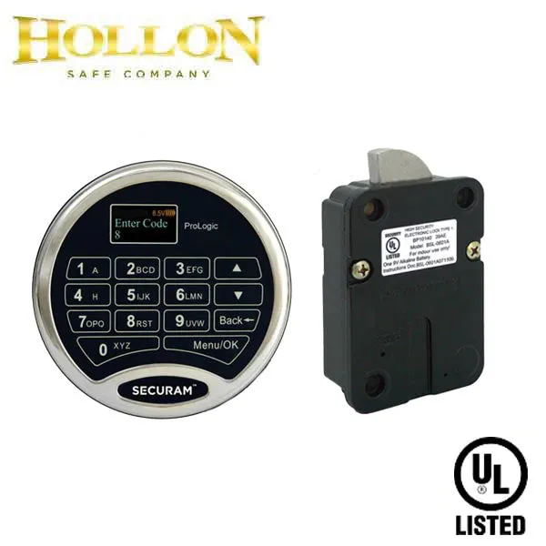 HOLLON - ProLogic L22 Electronic Safe Keypad Lock W/ Swing Bolt Lock - Chrome