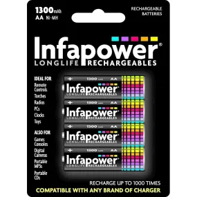 Infapower 1300mAh AA Rechargeable Batteries - Pack of 4 | 210022