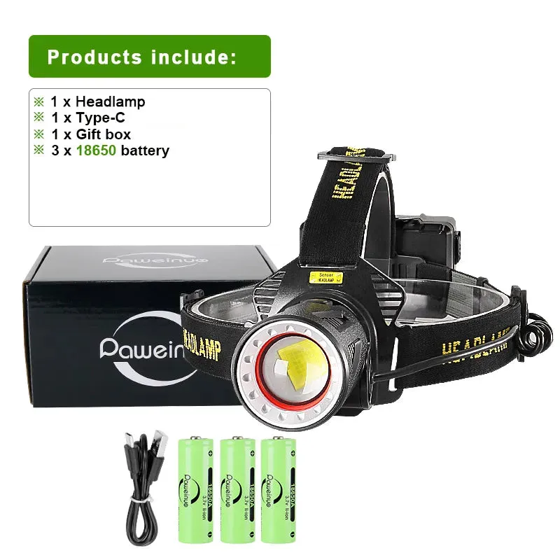 IR Sensor XHP360 Powerful LED Headlamp Rechargeable Head Flashlight XHP199 High Power Headlight 18650 Head Lamps Camping Lantern