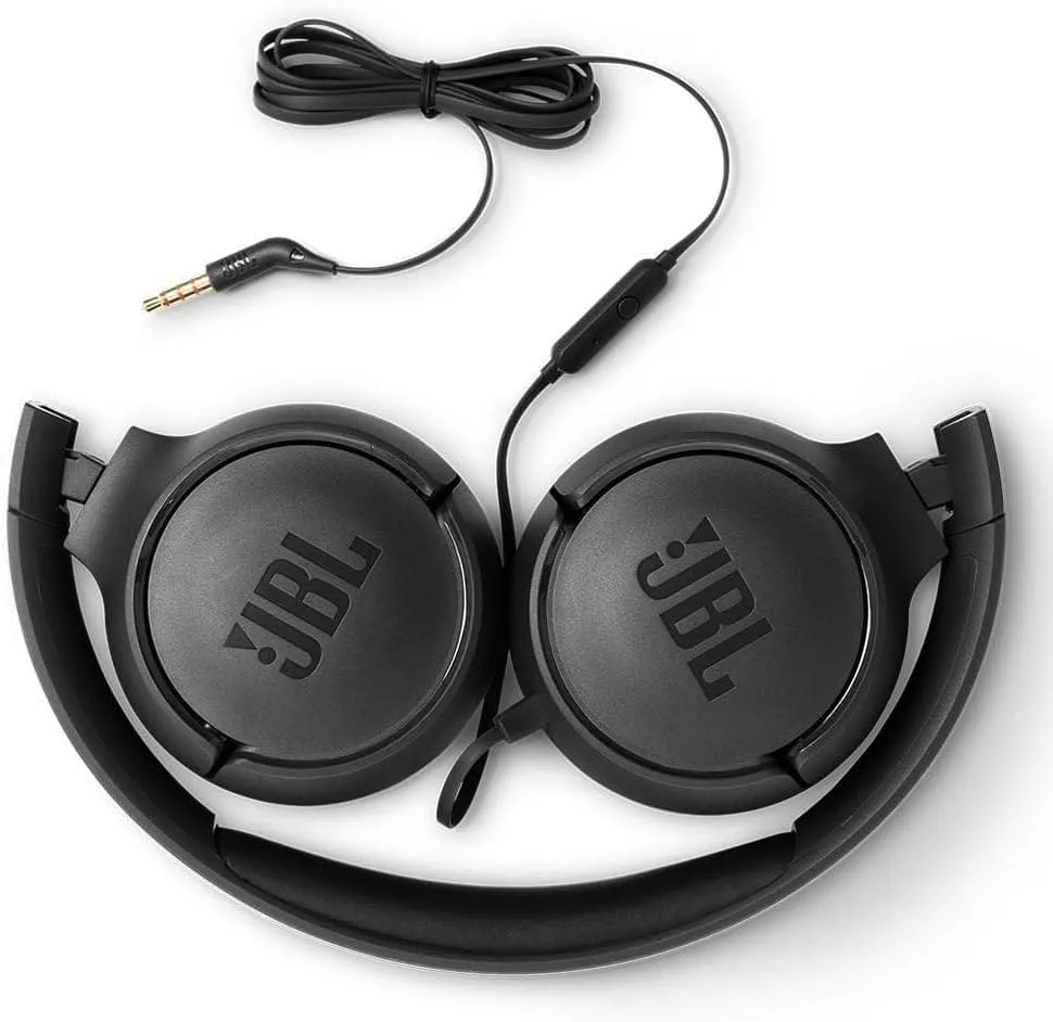 JBL T500 Over-Ear Headphones - Lightweight, Foldable, Pure Bass Sound, 1-Button Remote, Built-In Microphone, Black