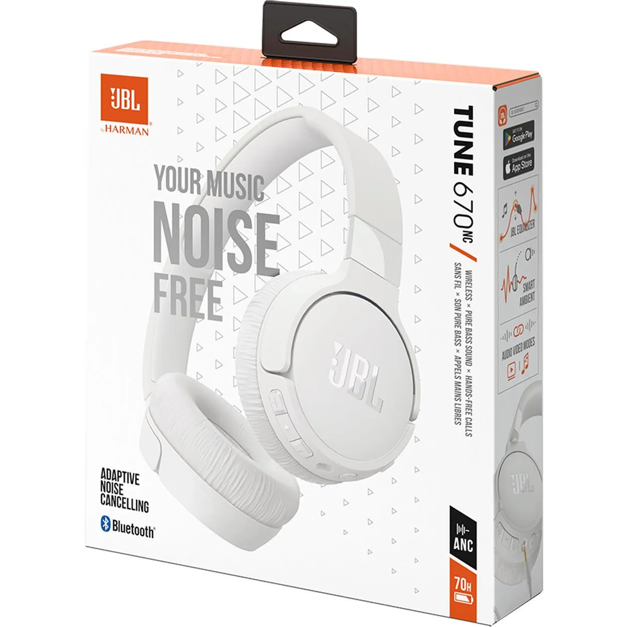 JBL Tune 670 Wireless Adaptive Noise Cancelling On-Ear Headphones (White)