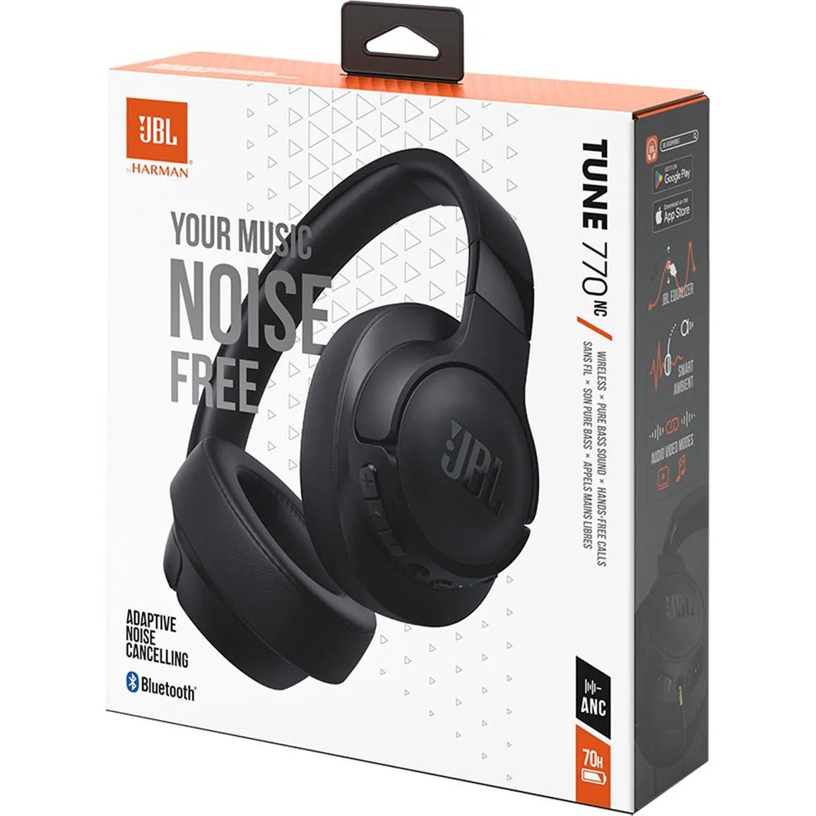 JBL Tune 770 Wireless Adaptive Noise Cancelling Over-Ear Headphones (Black)