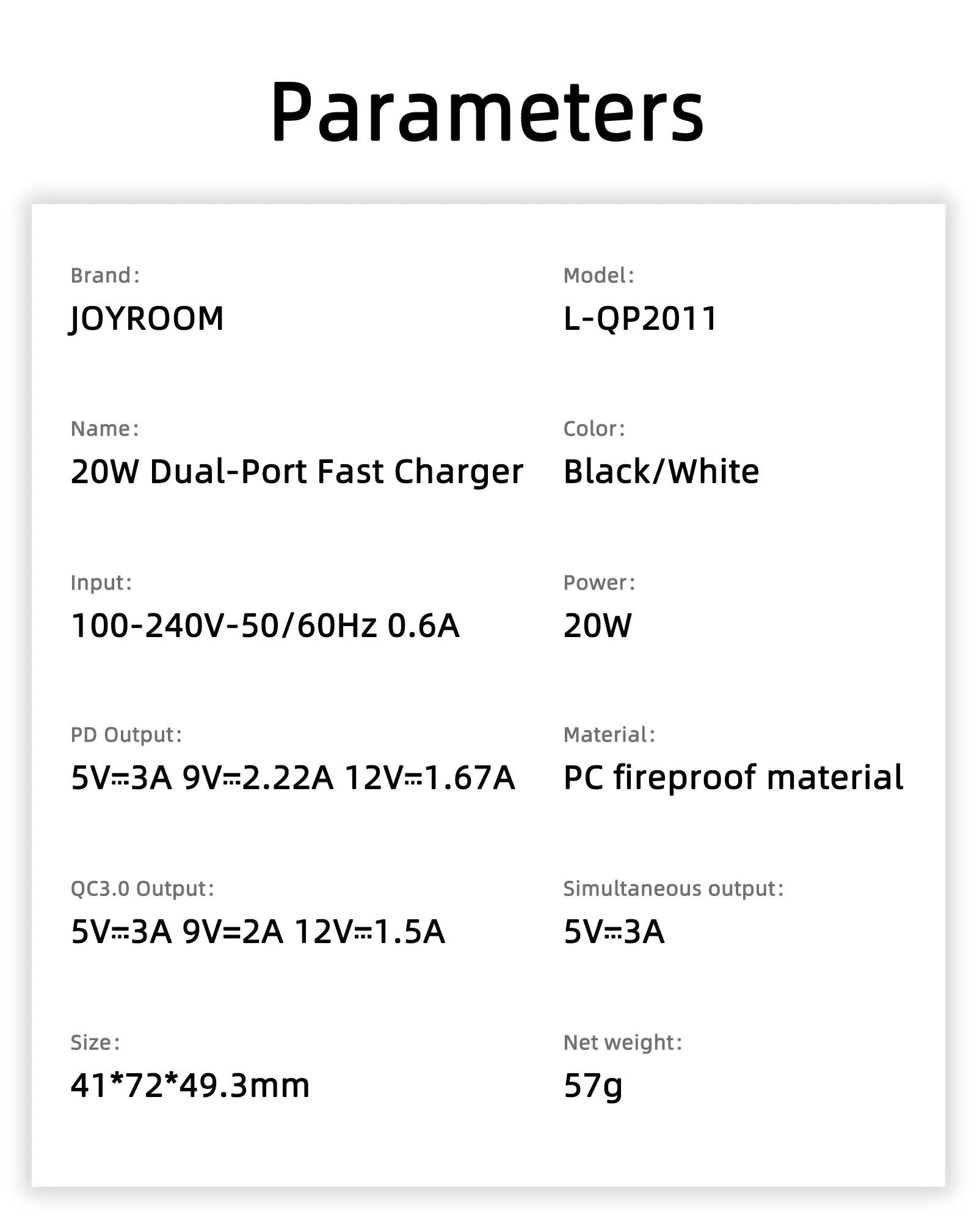 Joyroom L-QP2011 | 20W PD Fast Charger | Dual Ports (Type-C & USB)