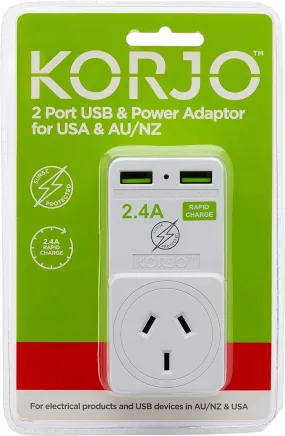 Korjo 2 Port Usb Charger And Adaptor Australia And Nz To Usa And Canada