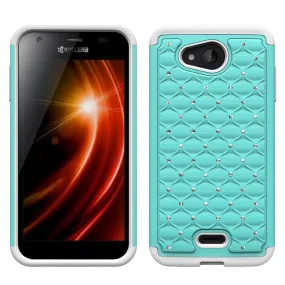 Kyocera Hydro Wave | C6740 Rhinestone Case , Slim Hybrid Dual Layer[Shock Resistant] Crystal Rhinestone Studded Case Cover - Baby Teal/White