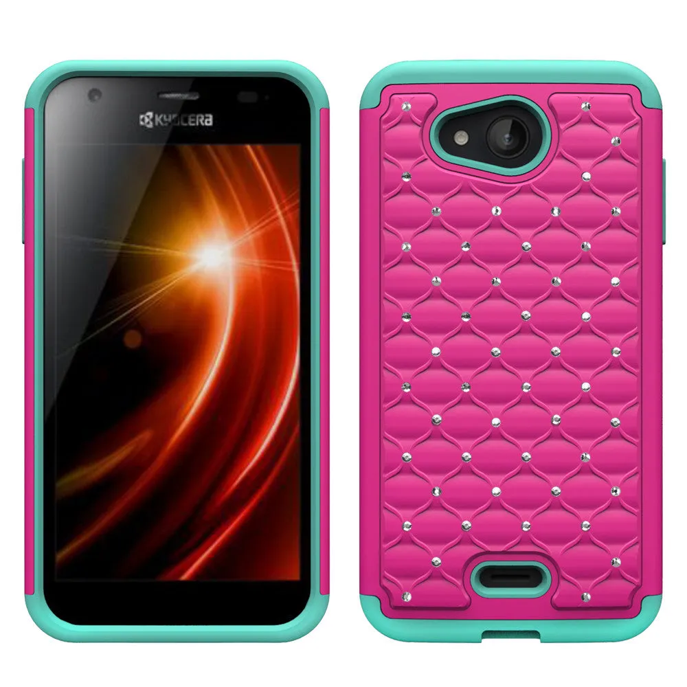 Kyocera Hydro Wave | C6740 Rhinestone Case , Slim Hybrid Dual Layer[Shock Resistant] Crystal Rhinestone Studded Case Cover - Hot Pink/Teal