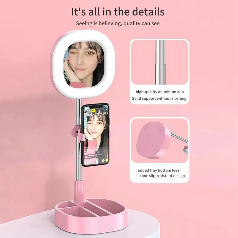 LED Ring Light Tabletop Mini Video Lamp With Phone Holder