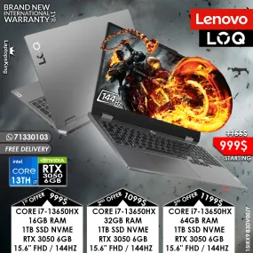 Lenovo Loq 15IRX9 83DV00JY Core i7-13650hx Rtx 3050 144hz 15.6" Gaming Laptops (Brand New)