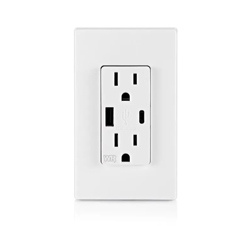 Leviton 15 amps 125 V USB White Outlet and USB Charger 5-15 R 1 pk