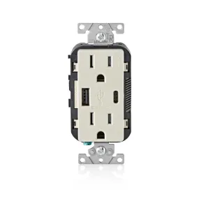 Leviton Decora 15 amps 125 V Type A/C Duplex Light Almond Outlet and USB Charger 5-15R 1 pk