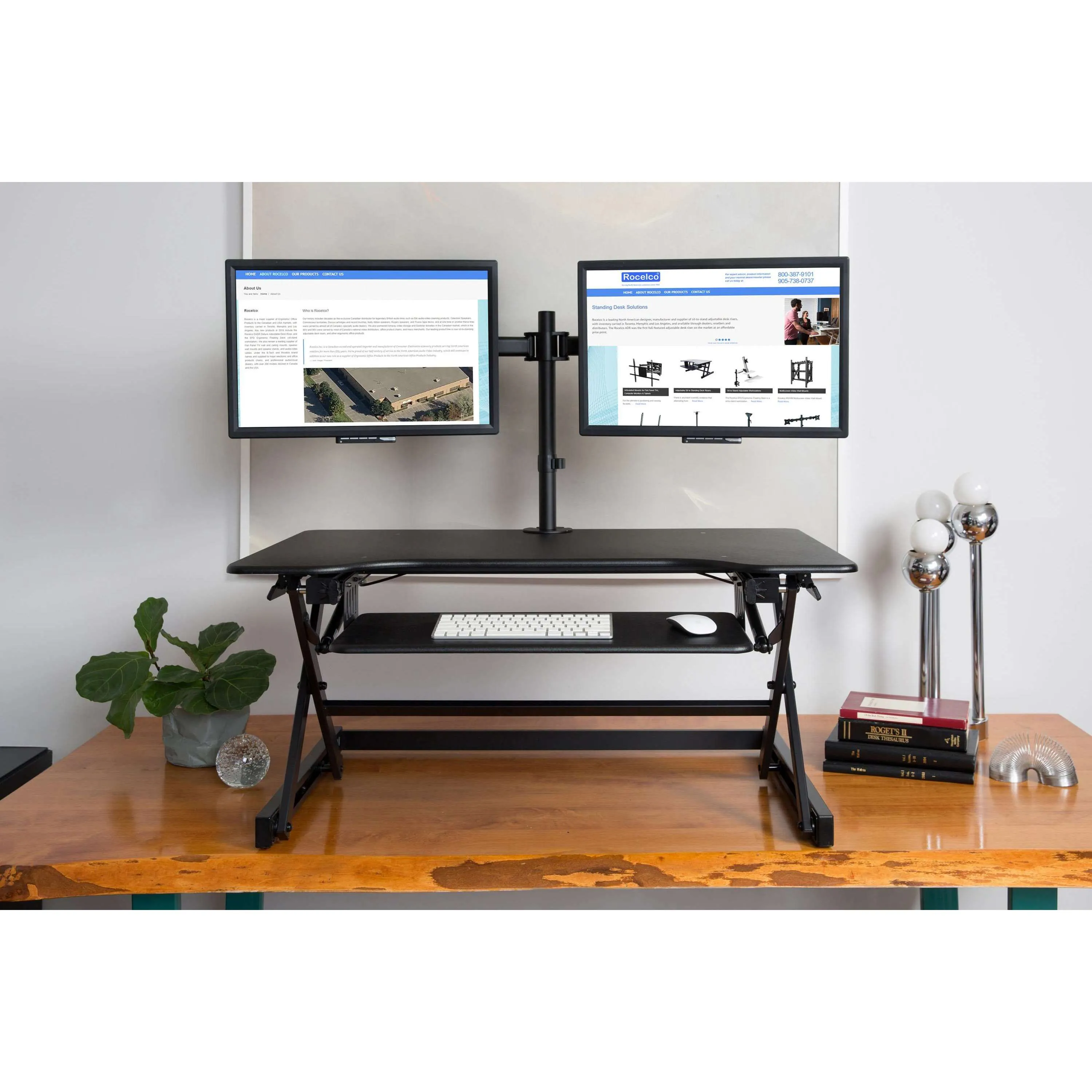 Lorell/Rocelco 40” Large Height-Adjustable Standing Desk Converter with Dual Monitor Mount BUNDLE, R DADRB-40-DM2,R DADRT-40-DM2