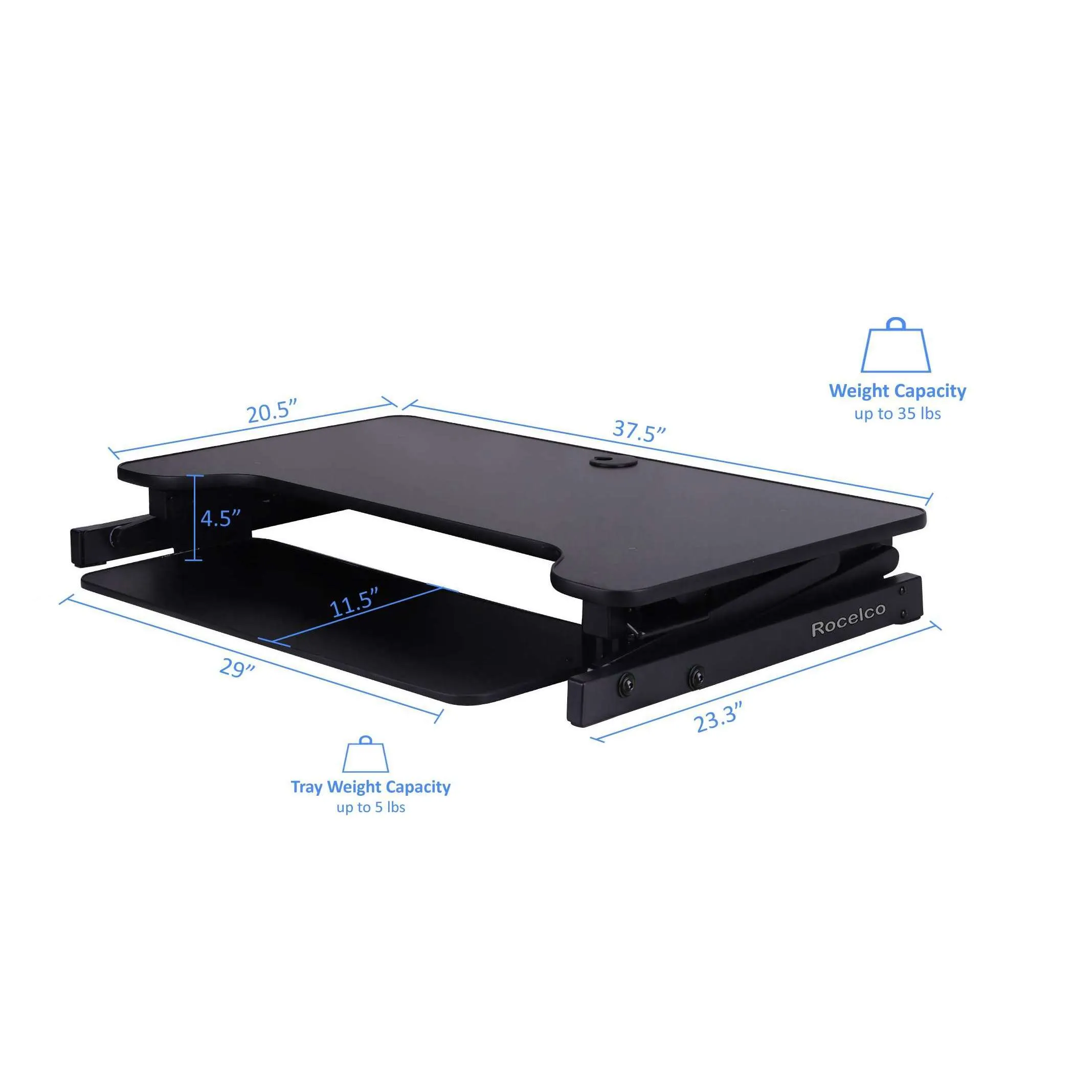 Lorell/Rocelco 40” Large Height-Adjustable Standing Desk Converter with Dual Monitor Mount BUNDLE, R DADRB-40-DM2,R DADRT-40-DM2