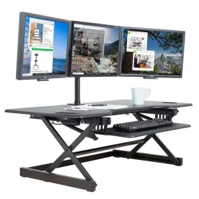 Lorell/Rocelco 46” Large Height Adjustable Standing Desk Converter w/ Triple Monitor Mount & Retractable Keyboard Tray, R DADRB-46-DM3