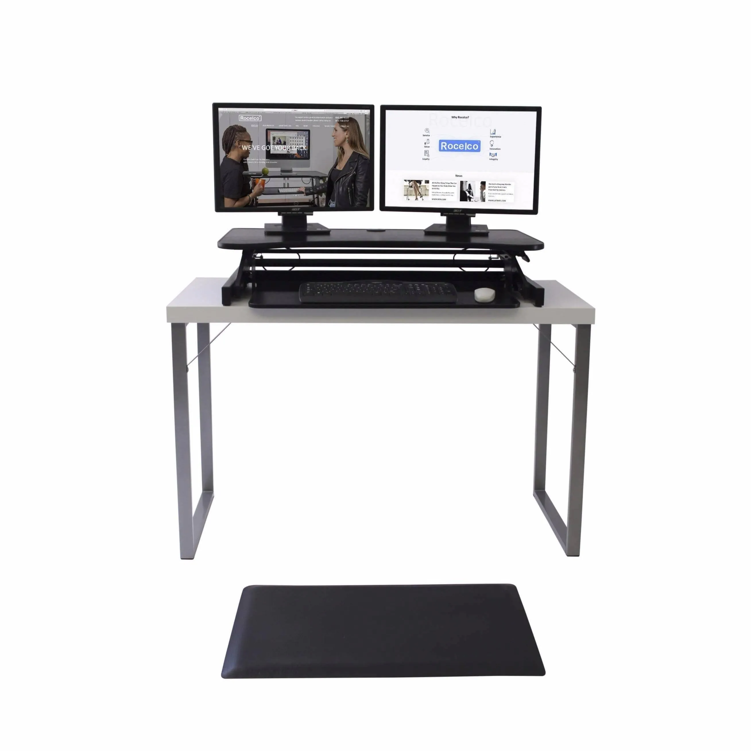 Lorell/Rocelco Black 37” Deluxe Height-Adjustable Standing Desk Converter w/ Anti Fatigue Mat BUNDLE, R DADRB-MAFM