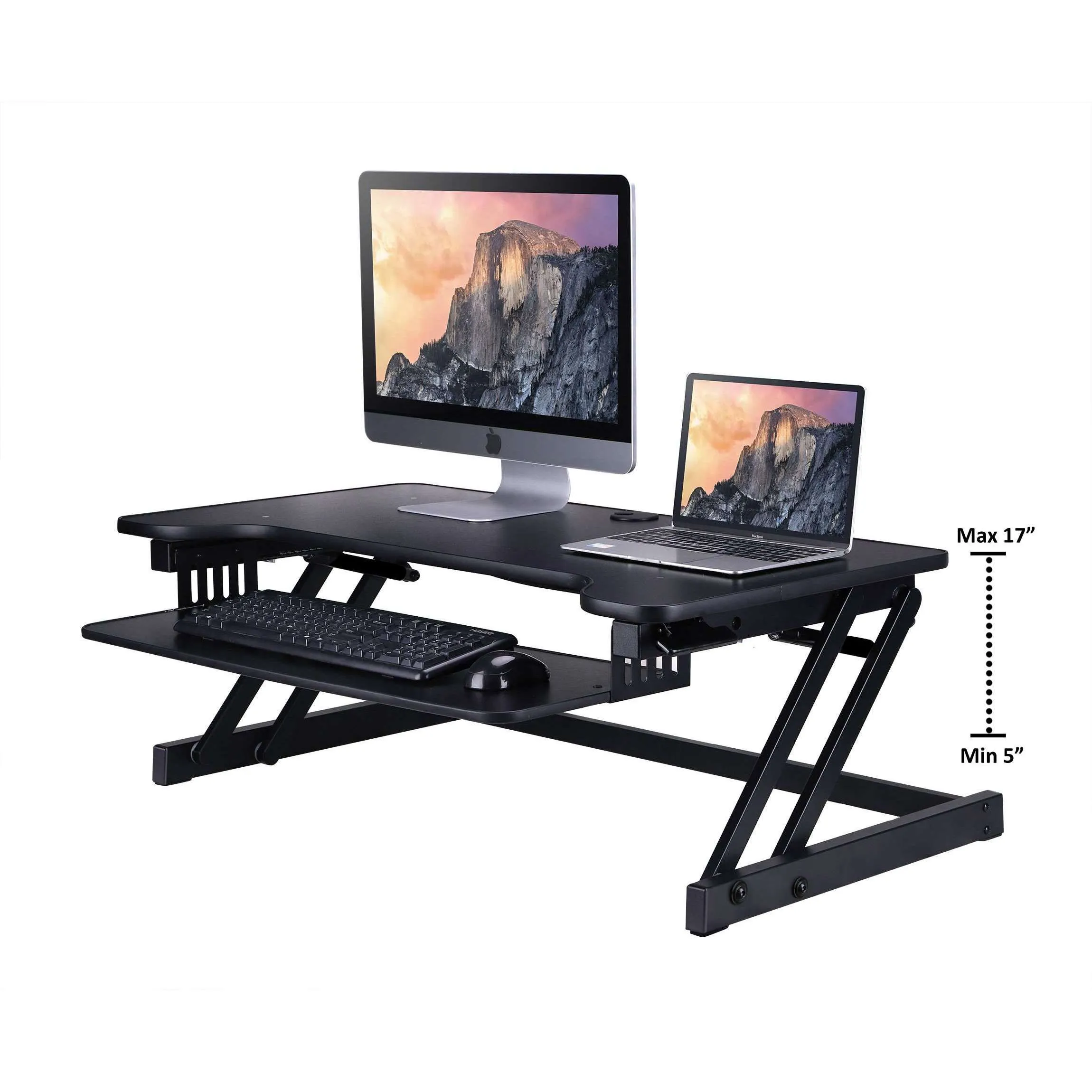 Lorell/Rocelco Black 37” Deluxe Height-Adjustable Standing Desk Converter w/ Anti Fatigue Mat BUNDLE, R DADRB-MAFM