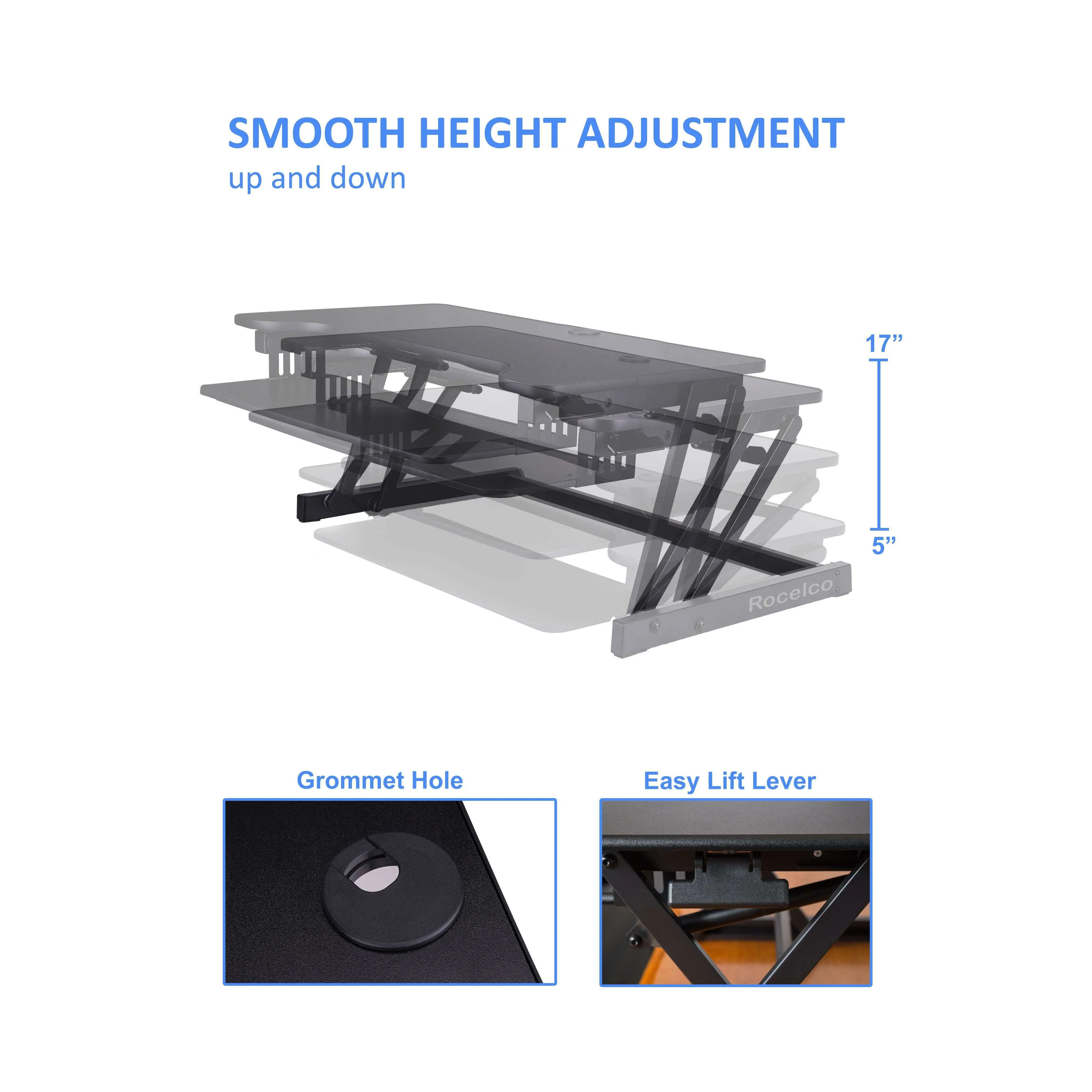 Lorell/Rocelco Black 37” Deluxe Height-Adjustable Standing Desk Converter w/ Anti Fatigue Mat BUNDLE, R DADRB-MAFM