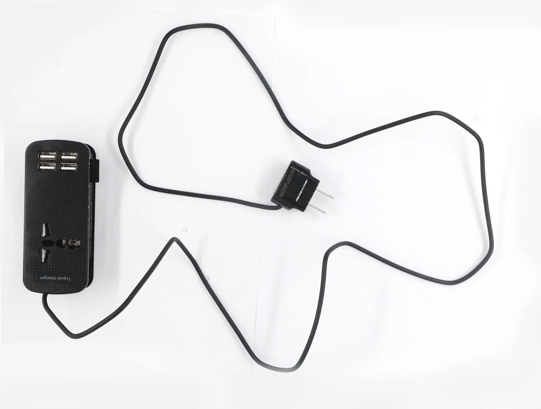 <A 004f> Travel Extension Cord Charger with 4 USB - Black