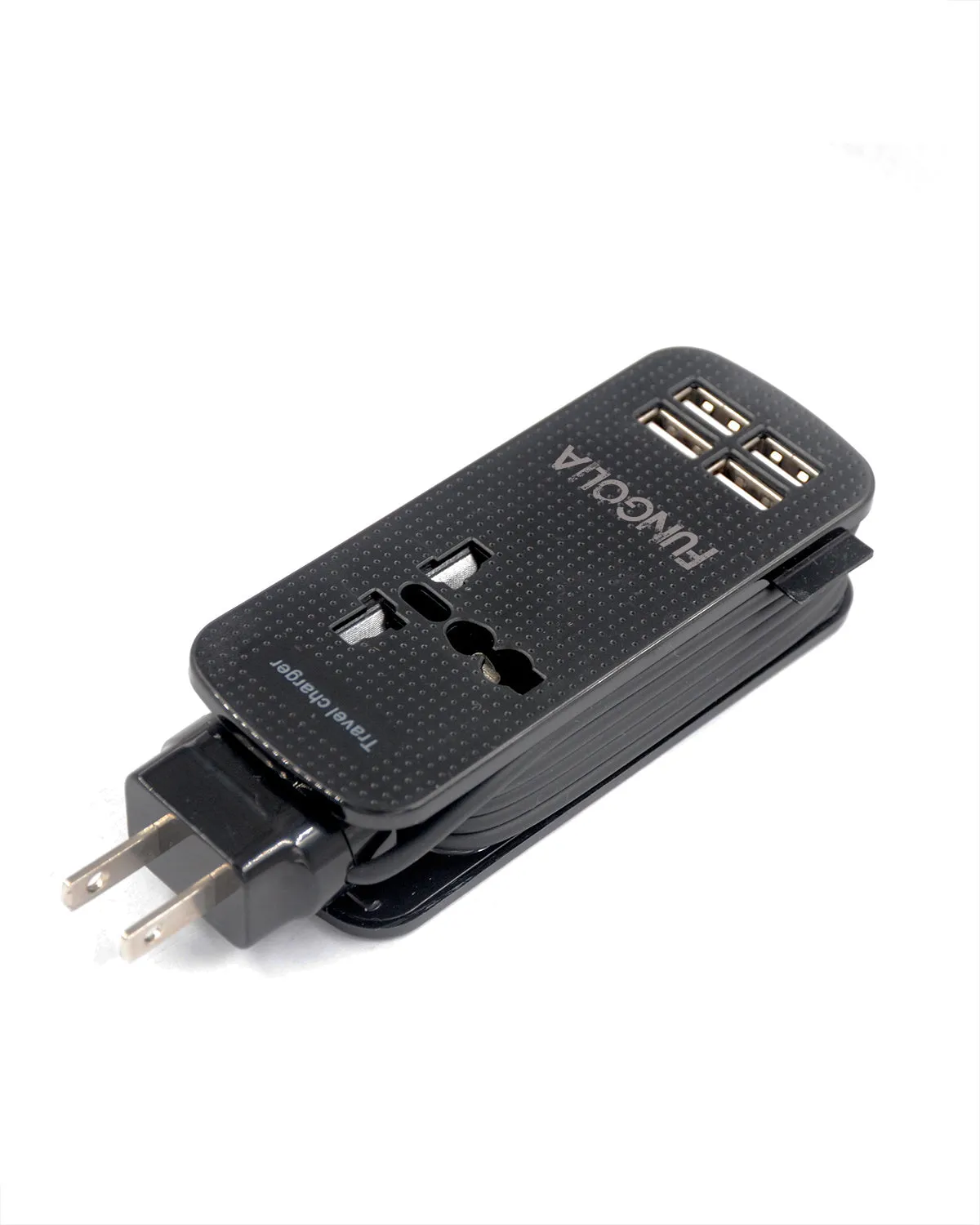 <A 004f> Travel Extension Cord Charger with 4 USB - Black