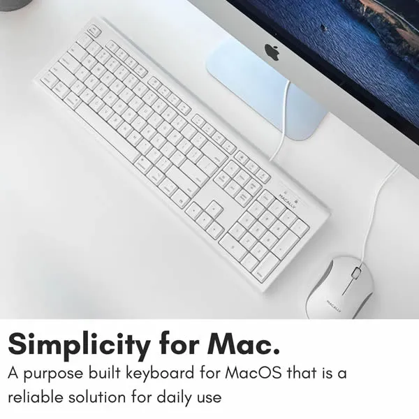 MACALLY Spill Proof USB Keyboard For Mac - White