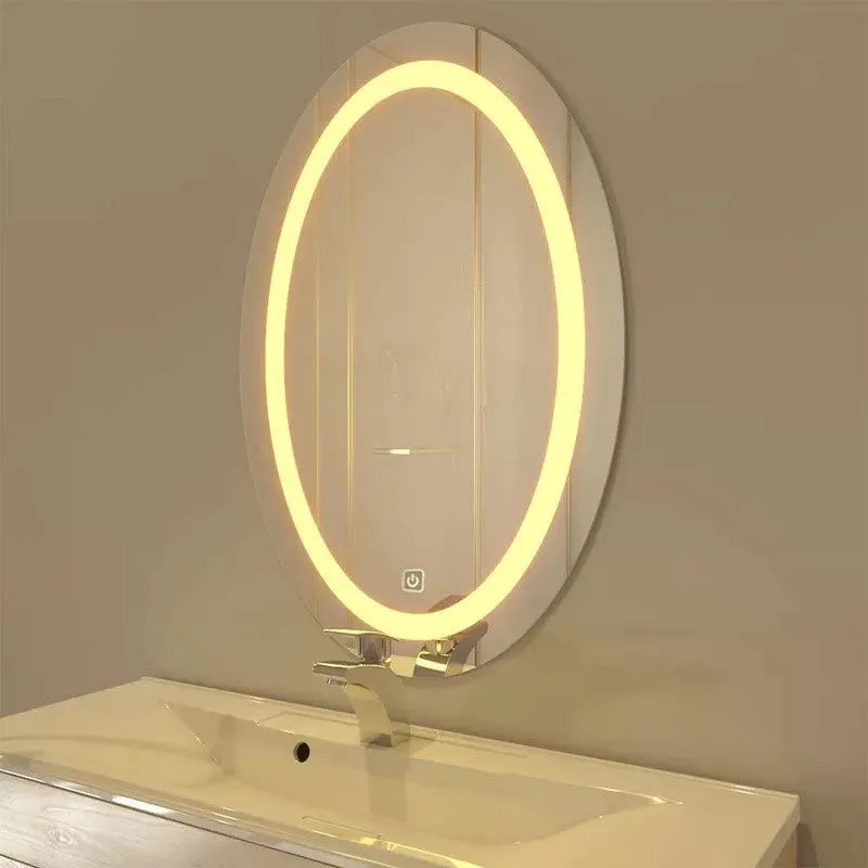 MALLIK DESIGN Modern Designed LED Oval Bathroom Mirror (3 Lights Integrated) - 18x24 Inch, Framed, White, Wall Mount