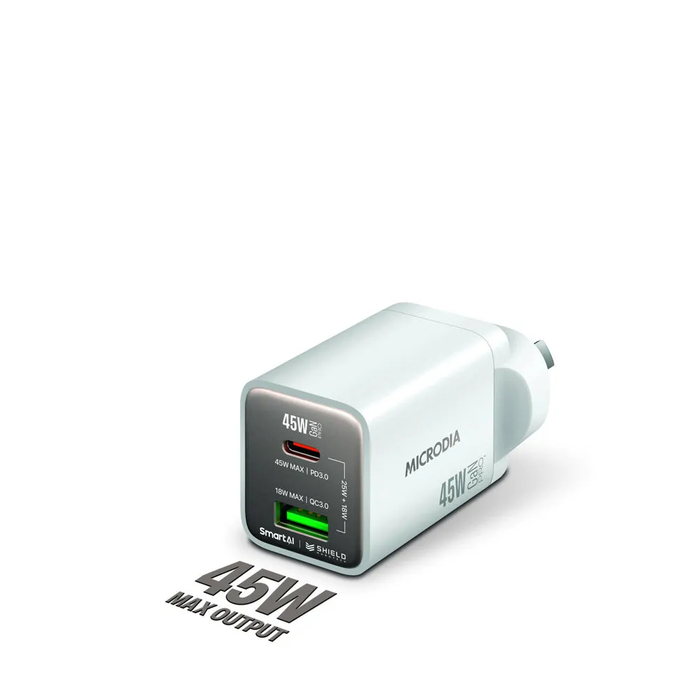 Microdia SmartCube Nano 45W Dual Port GaN Wall Charger (White)