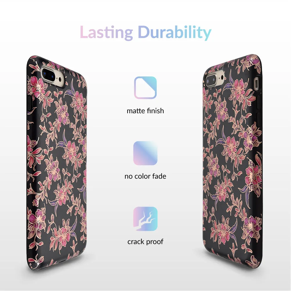 Midnight Floral Rose Gold Chrome iPhone Case