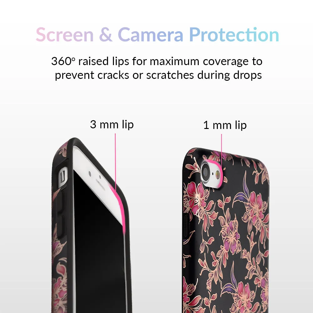 Midnight Floral Rose Gold Chrome iPhone Case