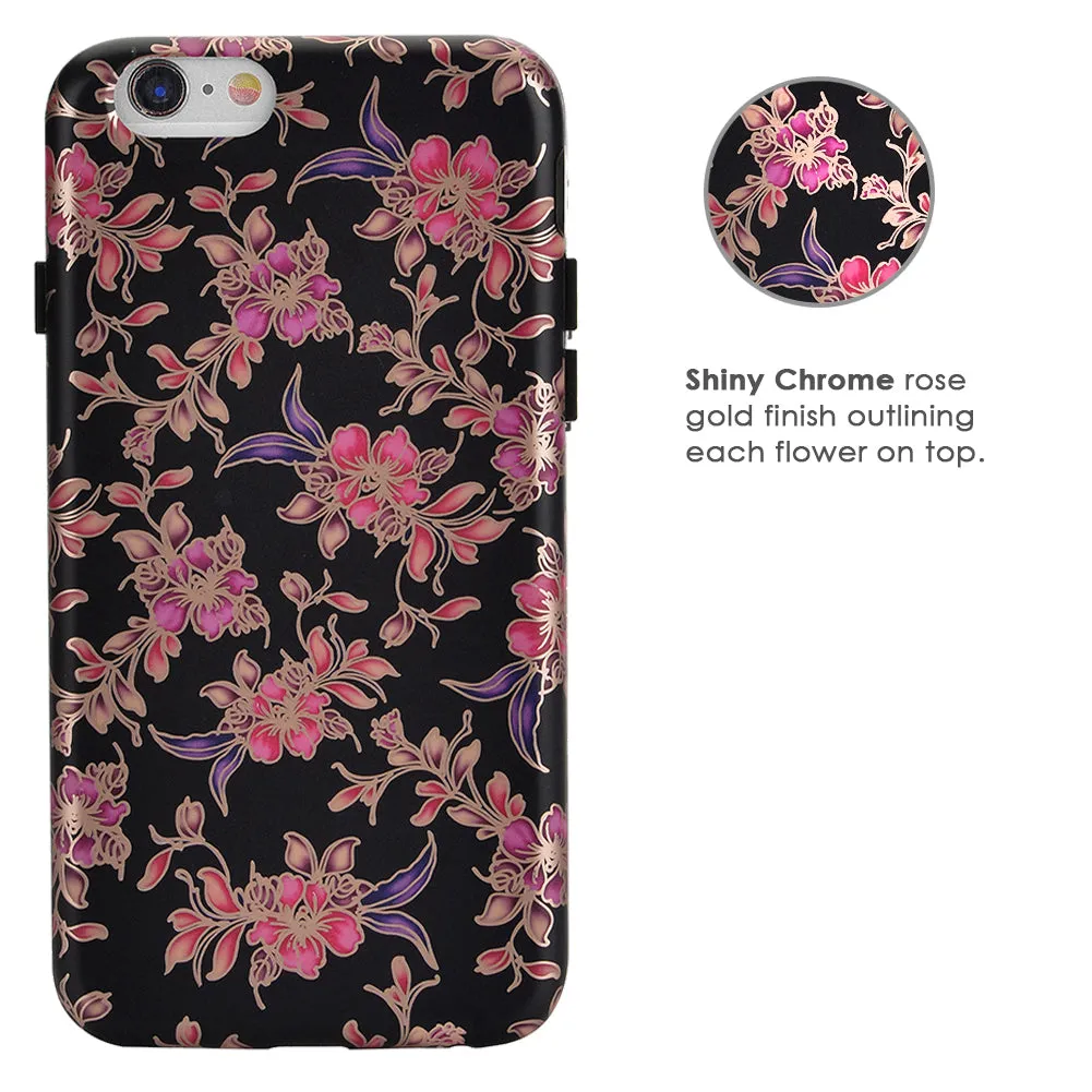 Midnight Floral Rose Gold Chrome iPhone Case