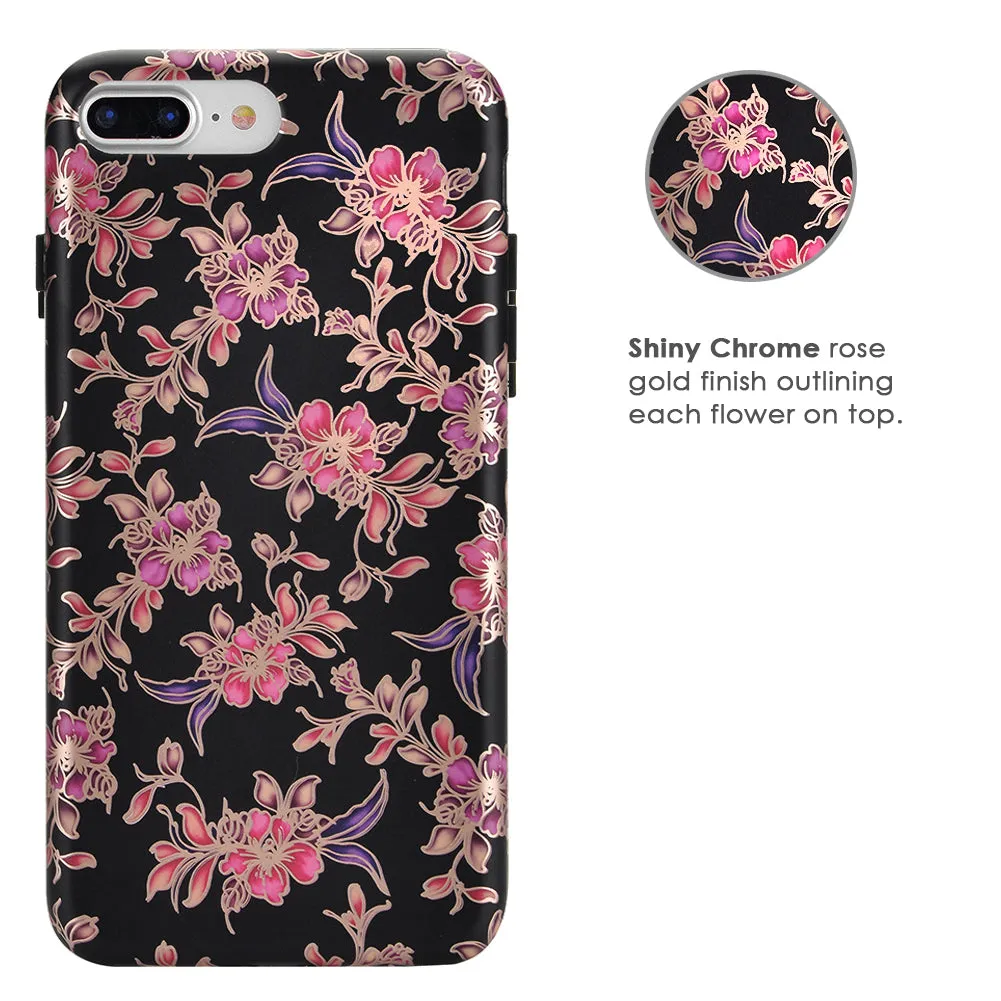 Midnight Floral Rose Gold Chrome iPhone Case