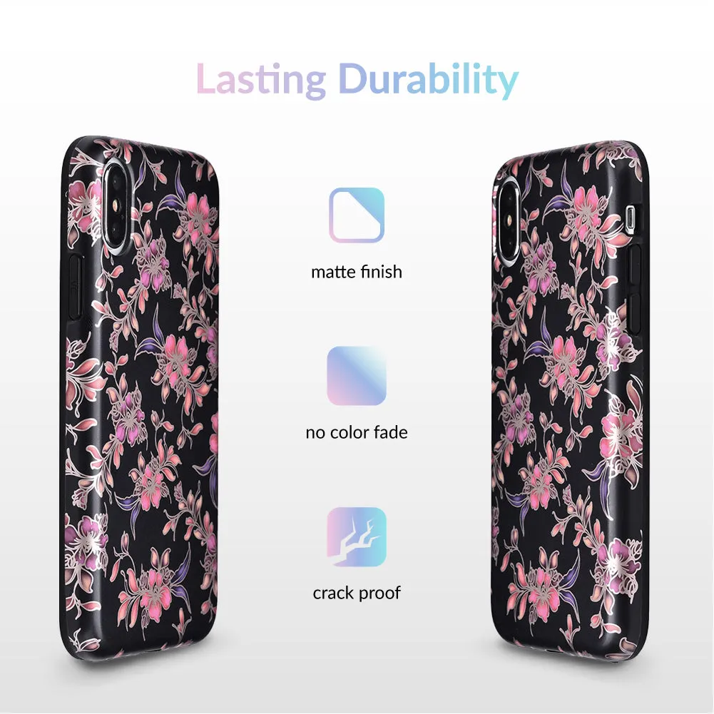 Midnight Floral Rose Gold Chrome iPhone Case