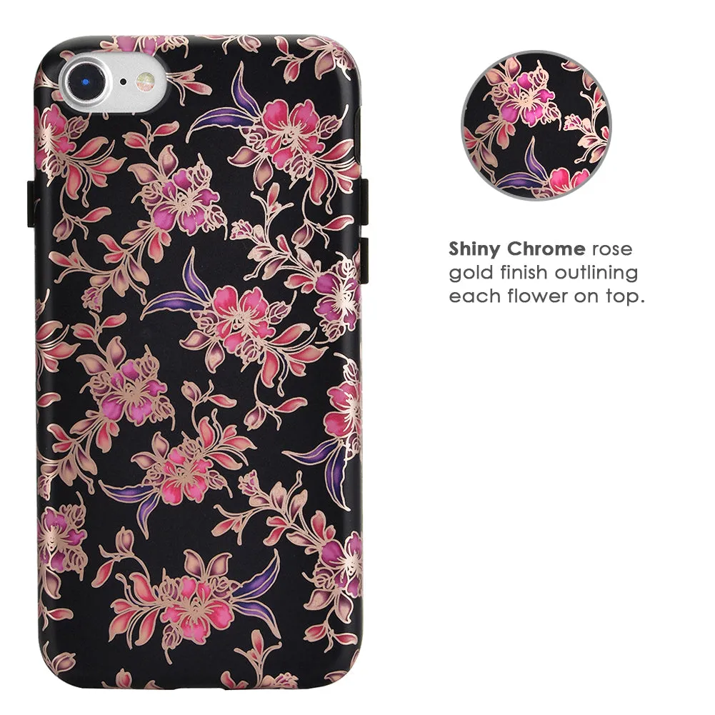 Midnight Floral Rose Gold Chrome iPhone Case