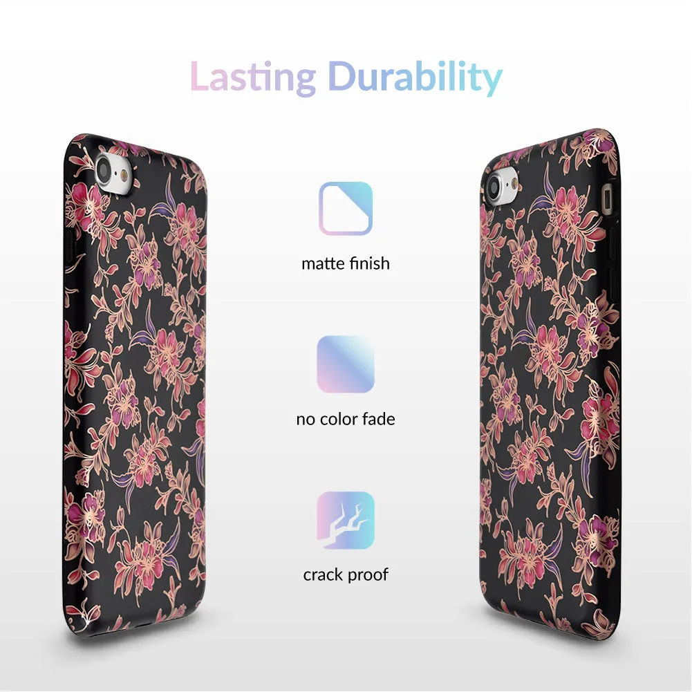 Midnight Floral Rose Gold Chrome iPhone Case