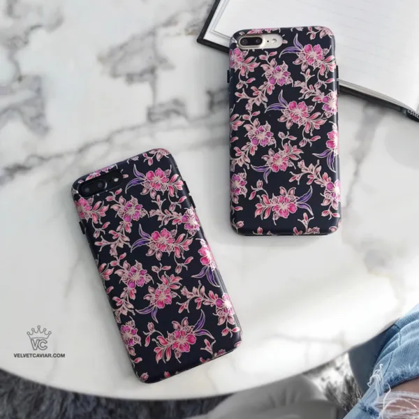 Midnight Floral Rose Gold Chrome iPhone Case