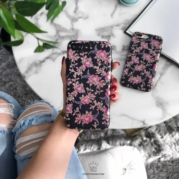 Midnight Floral Rose Gold Chrome iPhone Case