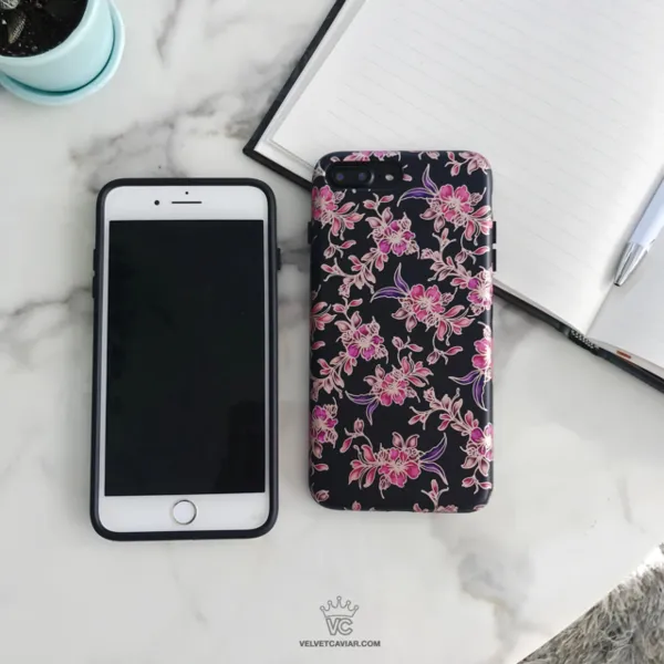 Midnight Floral Rose Gold Chrome iPhone Case