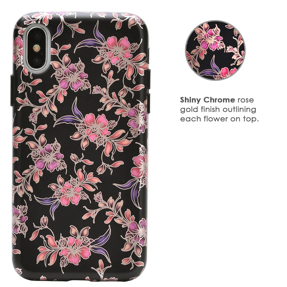 Midnight Floral Rose Gold Chrome iPhone Case