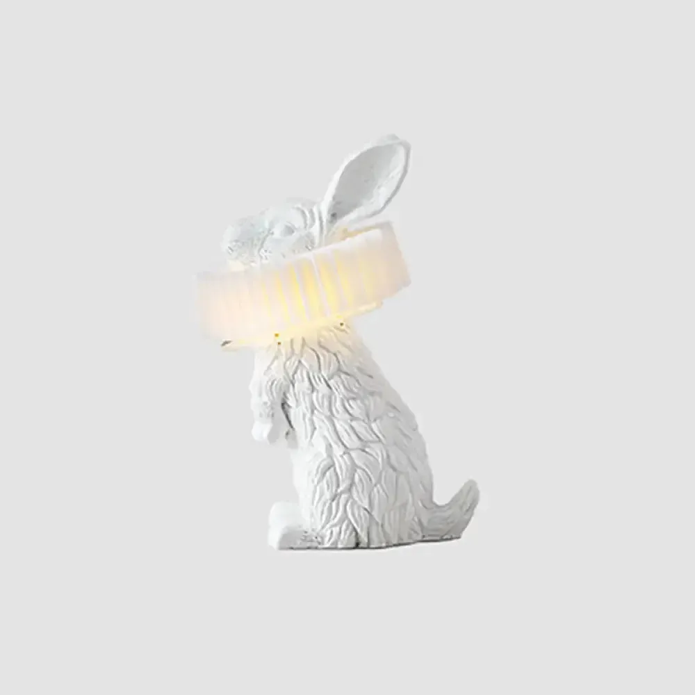 Modern LED Rabbit Shaped Bedside Table Lamp in White Resin