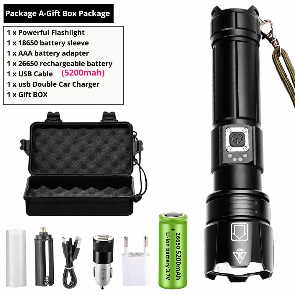 Most Powerful LED Flashlight TYPE-C USB Rechargeable Torch Light High Power Flashlight Tactical Lantern