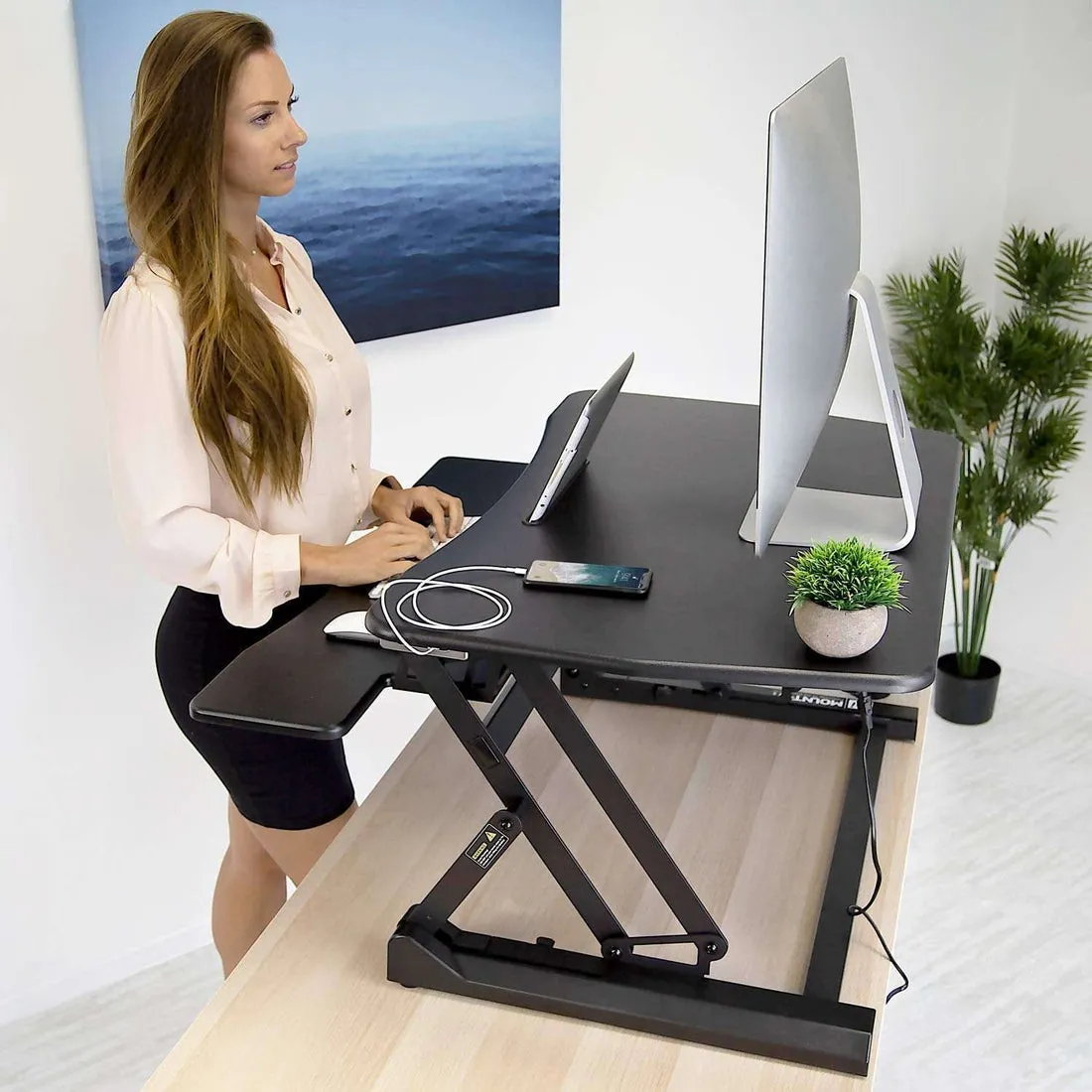 Mount-It! Electric Standing Desk Converter, Motorized w/ Built-in USB Port, Ergonomic Height-Adjustable Workstation, MI-7927E