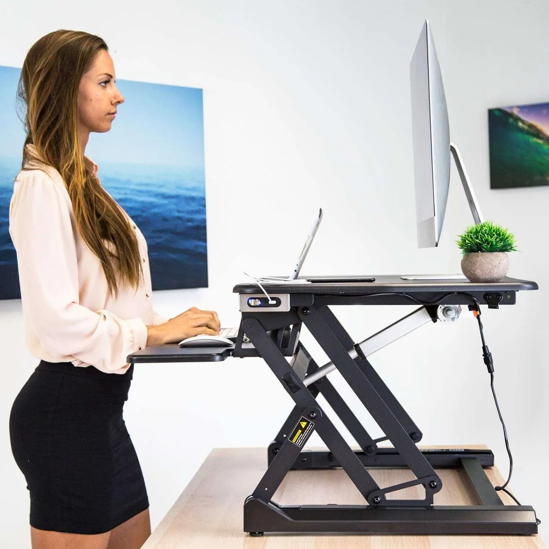 Mount-It! Electric Standing Desk Converter, Motorized w/ Built-in USB Port, Ergonomic Height-Adjustable Workstation, MI-7927E