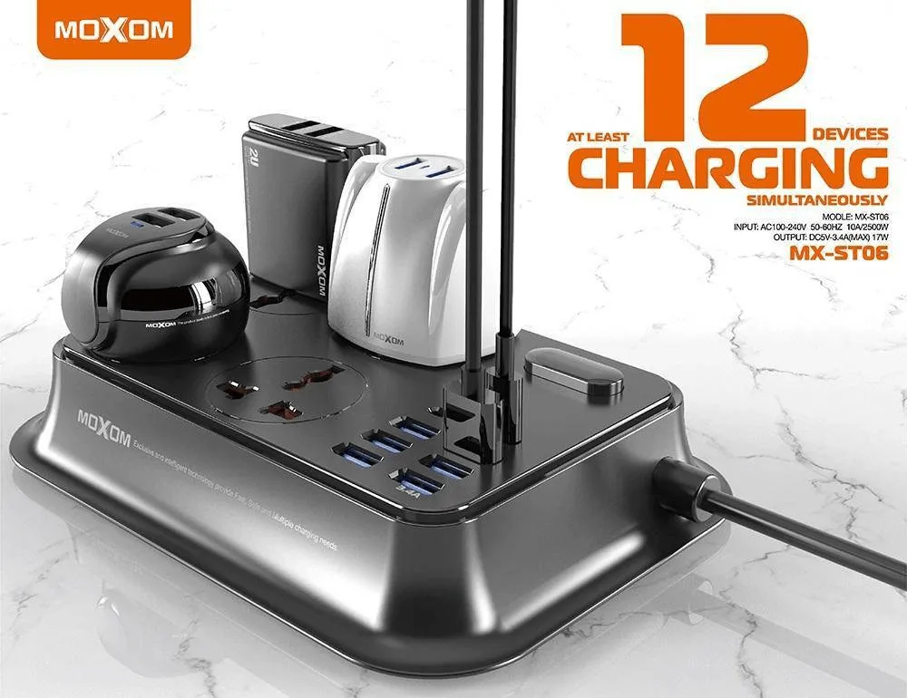 Moxom Power Extension 6 USB & 2 Type-C Fast Charger MX-ST06