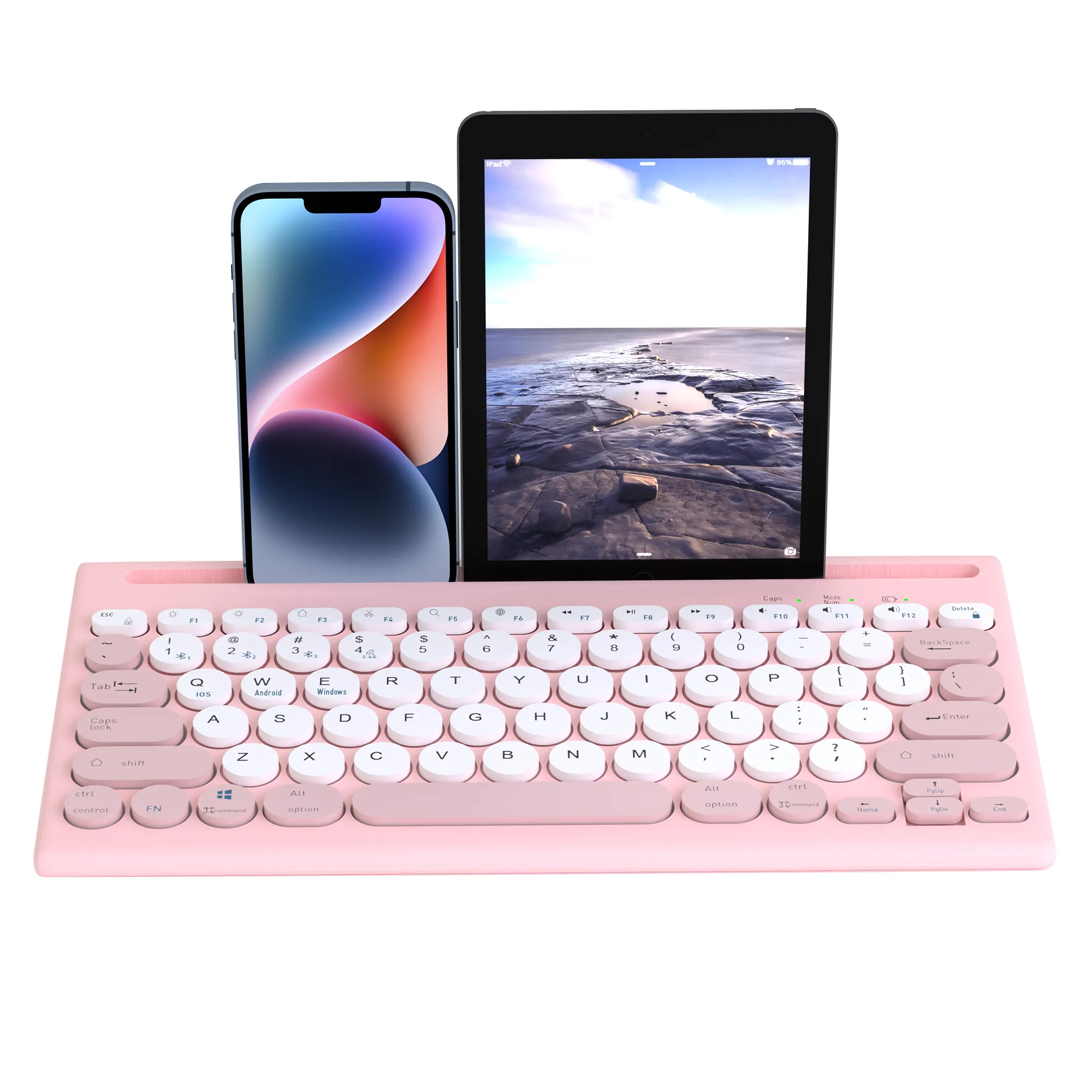 Mytrix Multi-Device Bluetooth Wireless Keyboard - Pink, with Easy-Switch for Up to 4 Devices, Laptop, Windows, Mac, Chrome OS, Android, iPadOS