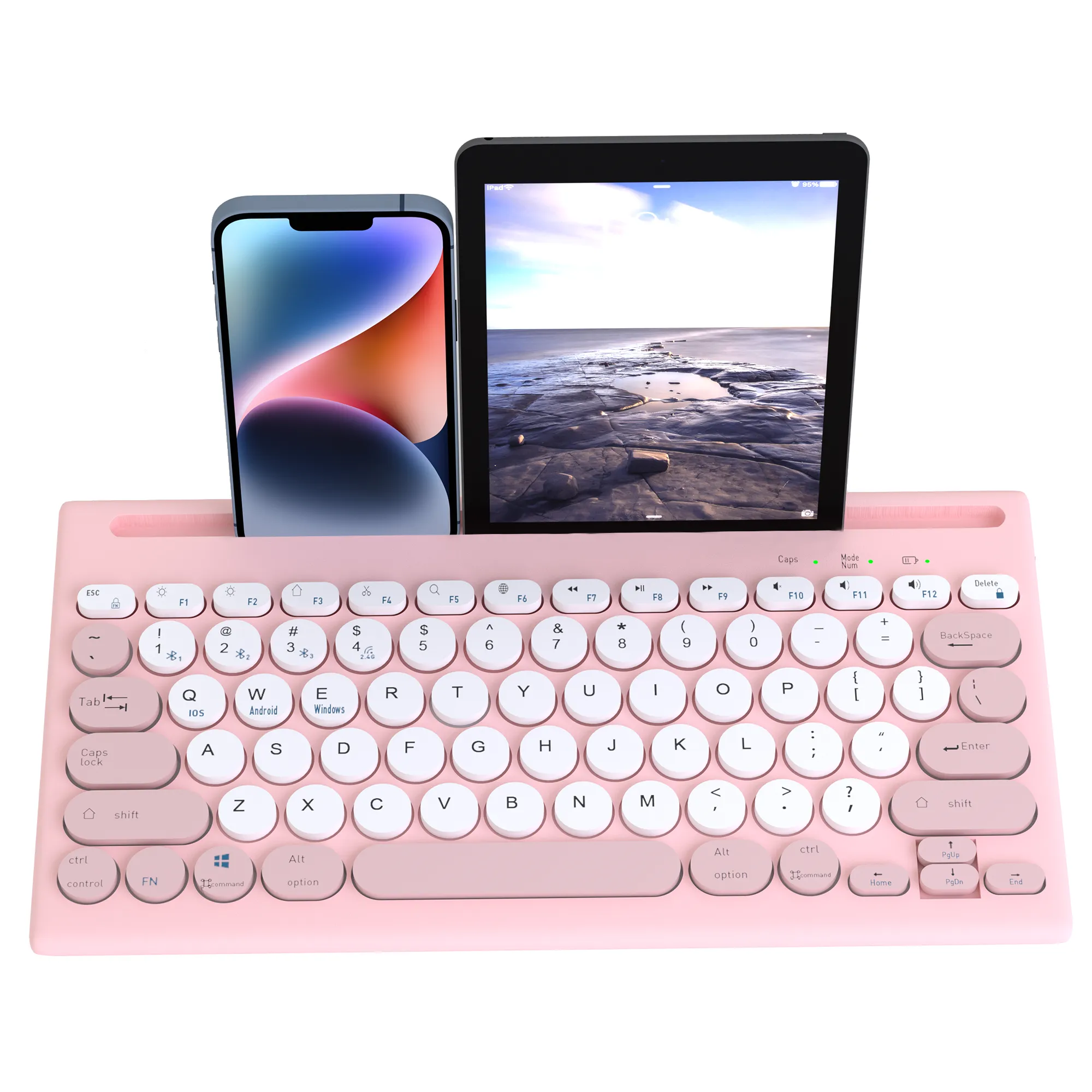 Mytrix Multi-Device Bluetooth Wireless Keyboard - Pink, with Easy-Switch for Up to 4 Devices, Laptop, Windows, Mac, Chrome OS, Android, iPadOS