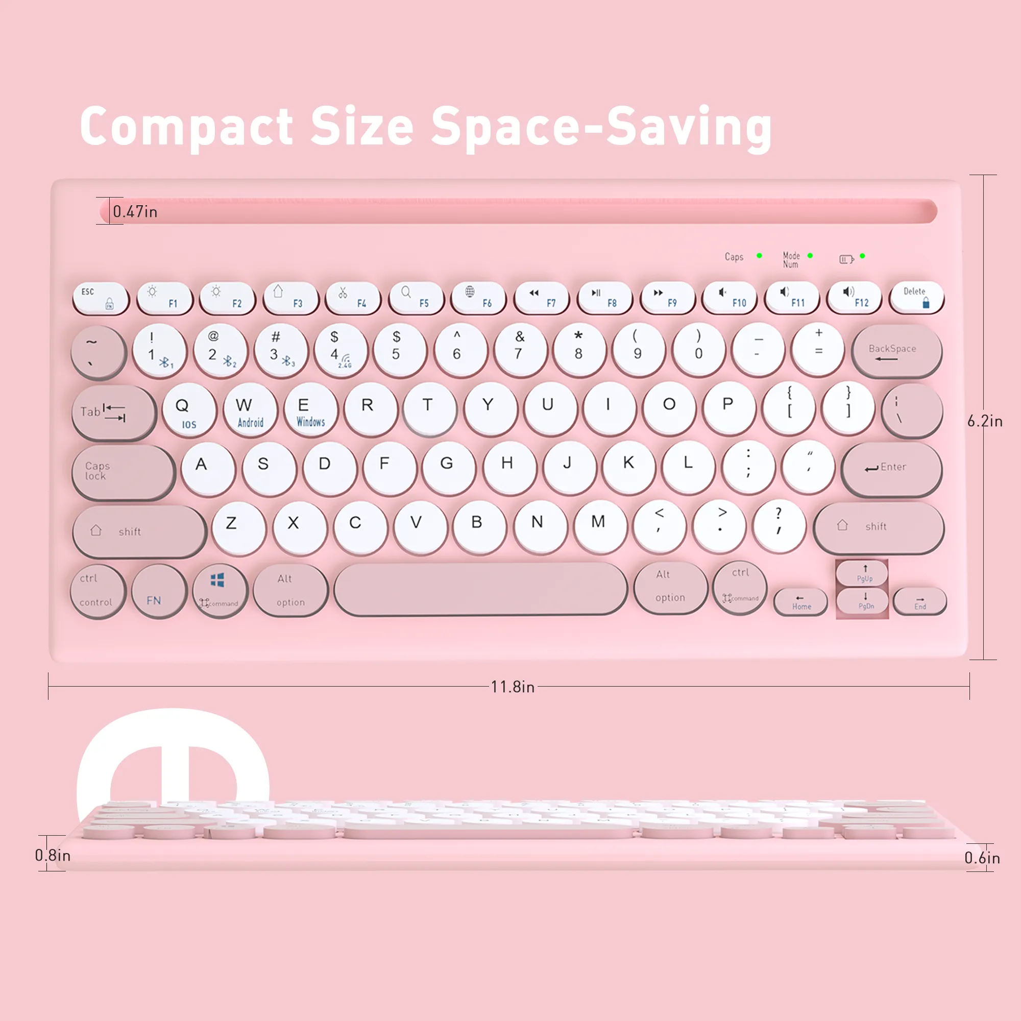 Mytrix Multi-Device Bluetooth Wireless Keyboard - Pink, with Easy-Switch for Up to 4 Devices, Laptop, Windows, Mac, Chrome OS, Android, iPadOS