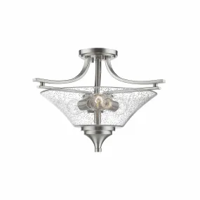 Natalie Semi-Flush Mount Fixture - Satin Nickel - Clear Seeded Glass - 19in. Diameter - E26 Medium Base