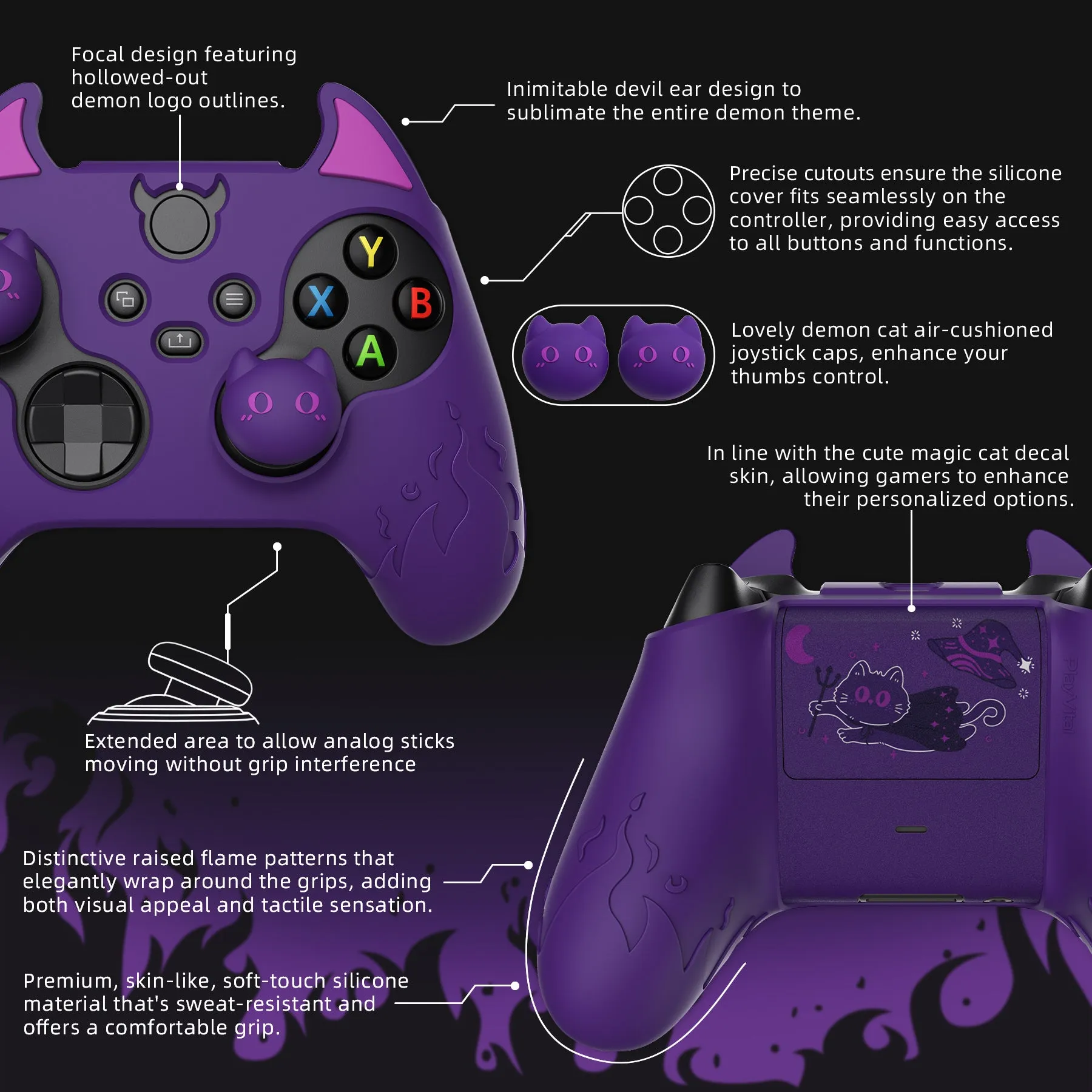 PlayVital Cute Demon Silicone Cover with Thumb Grip Caps for Xbox Series X/S Controller & Xbox Core Wireless Controller - Purple - PUKX3P003