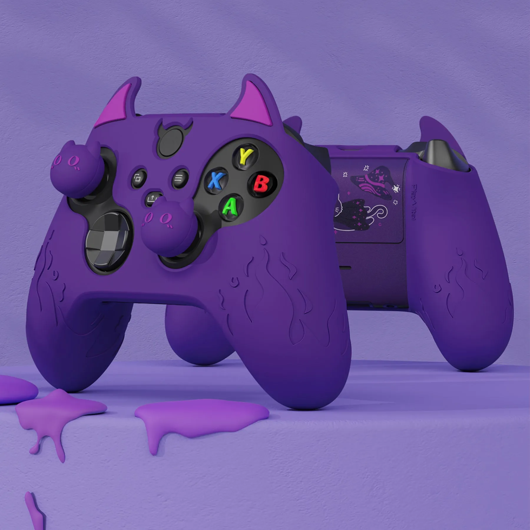 PlayVital Cute Demon Silicone Cover with Thumb Grip Caps for Xbox Series X/S Controller & Xbox Core Wireless Controller - Purple - PUKX3P003