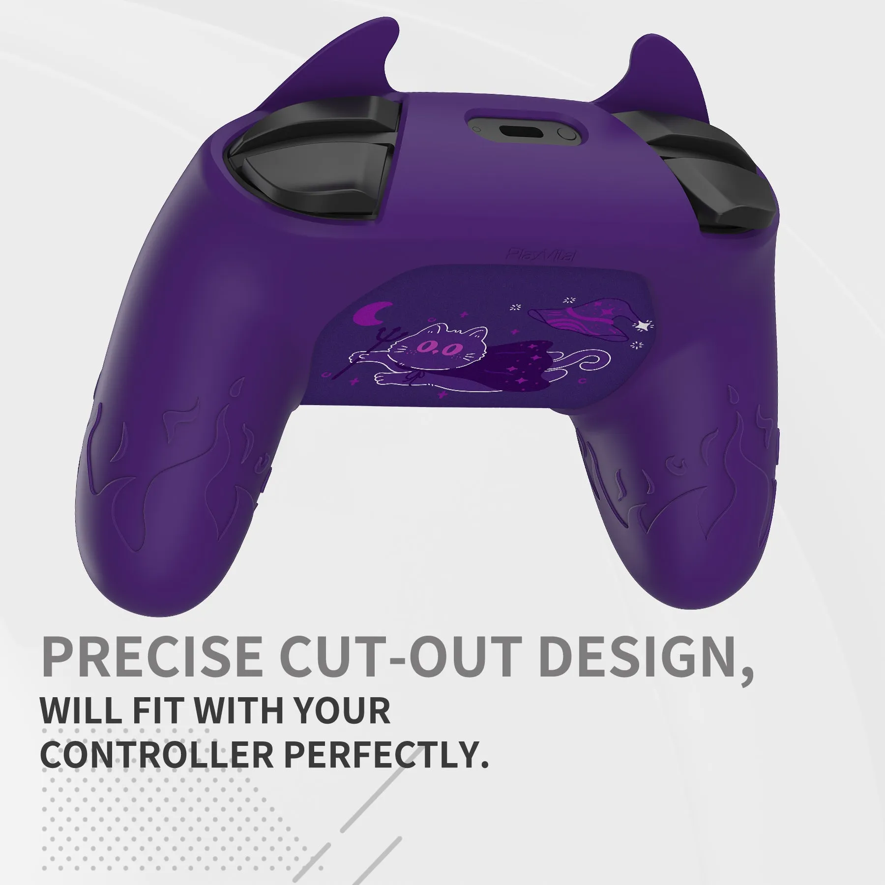 PlayVital Cute Demon Silicone Grip Cover for Nintendo Switch Pro Controller, Anti-Slip Protective Skin with Joystick Caps and Stickers Compatible with Nintendo Switch Pro - Purple - AMDNPP001